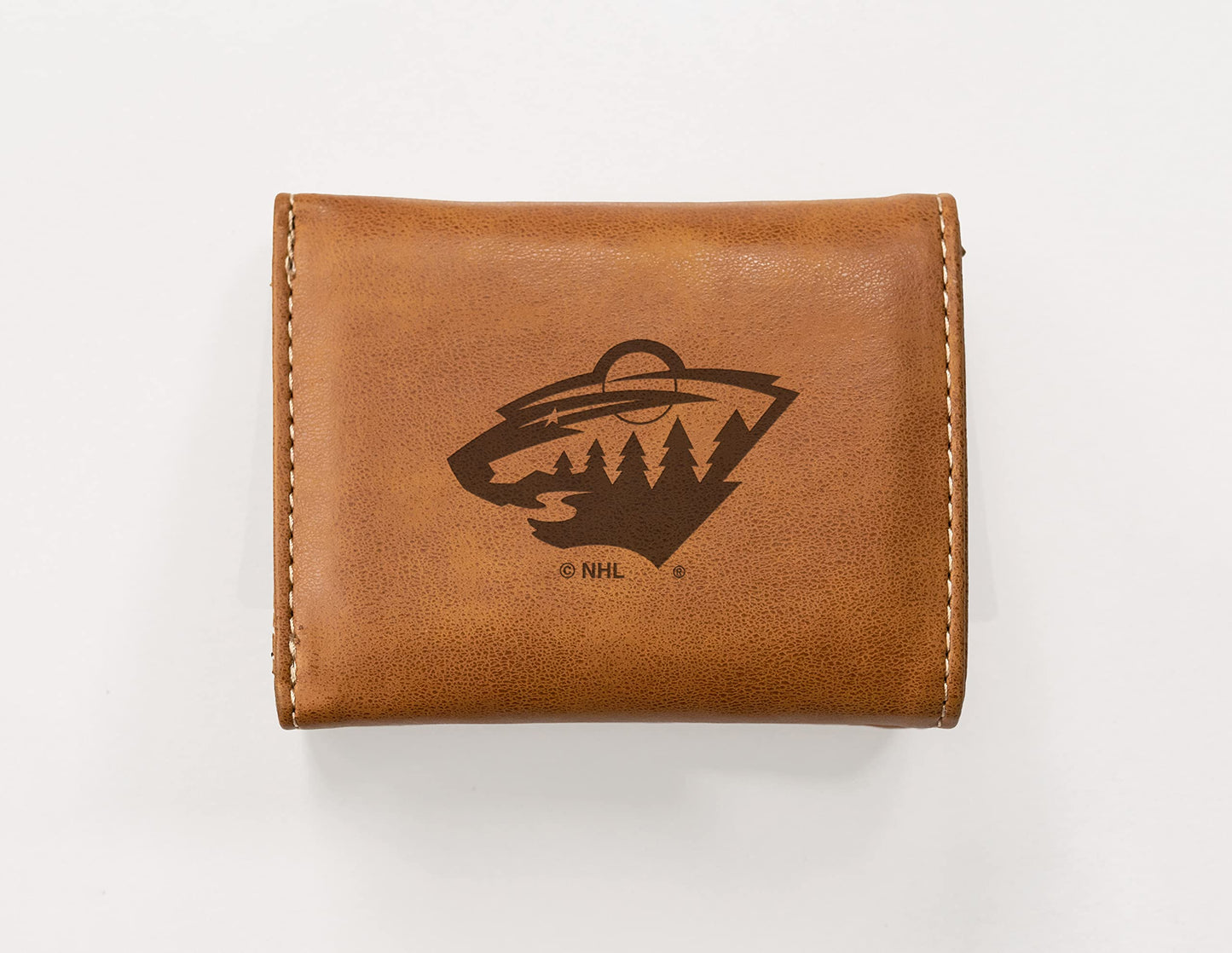 Hockey Rico Industries Minnesota Wild Brown Laser Engraved Trifold Laser Engraved Tri-Fold Wallet - Men's Accessory