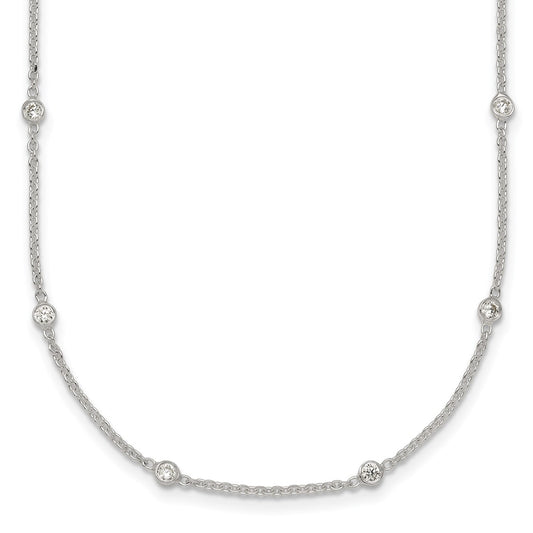 Sterling Silver Polished White CZ 6-Station 16.5 with 1 inch Extension Necklace