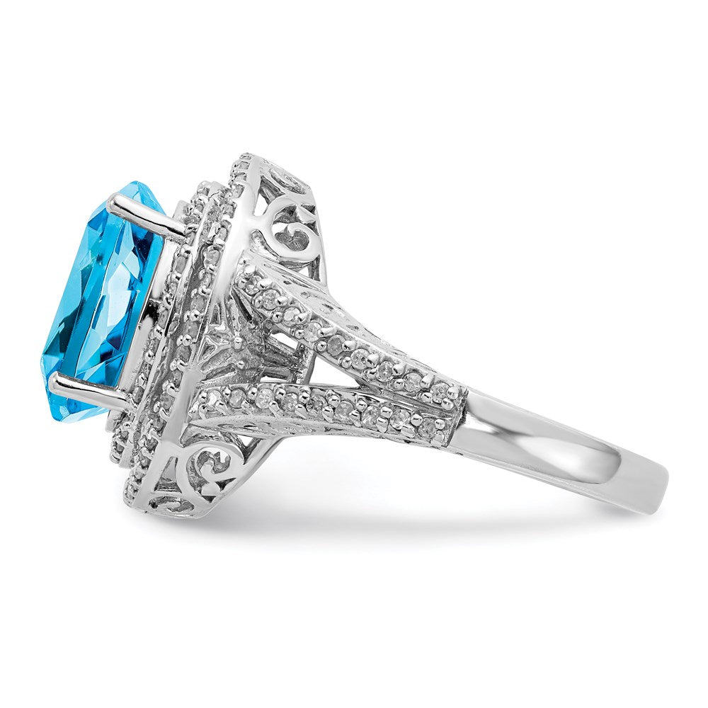 Sterling Silver Rhodium Blue Topaz & Diam. Ring