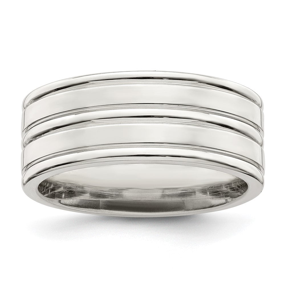Sterling Silver 8mm Polished Flat Grooved Fancy Band Size 7