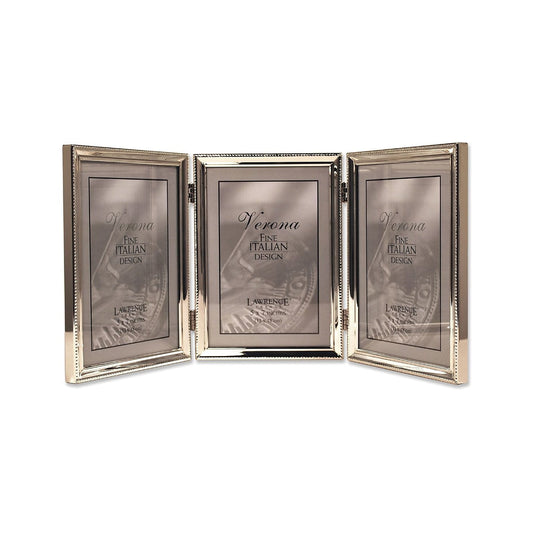 Lawrence Frames Polished Silver Plate 5x7 Hinged Triple Picture Frame - Bead Border Design
