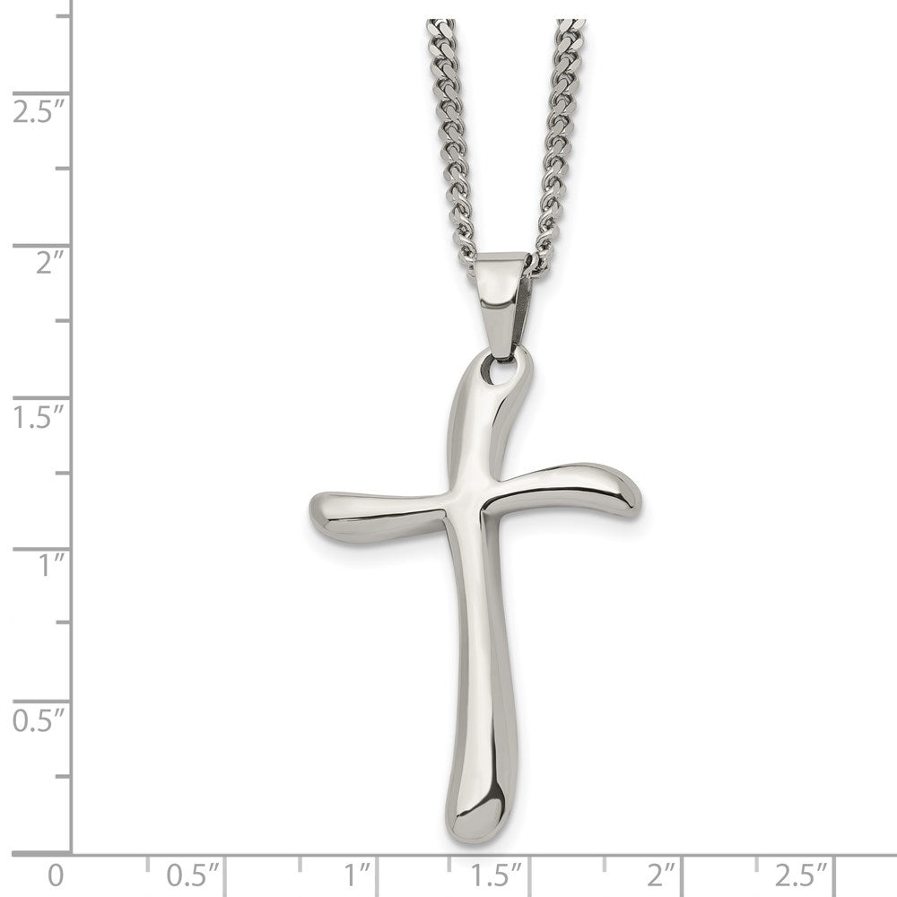 Stainless Steel Polished Wavy Cross  22in Necklace