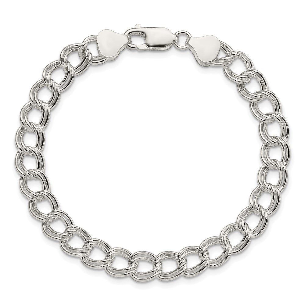 Sterling Silver 7.5mm Semi-Solid Double Link Charm Bracelet 8.5 inches