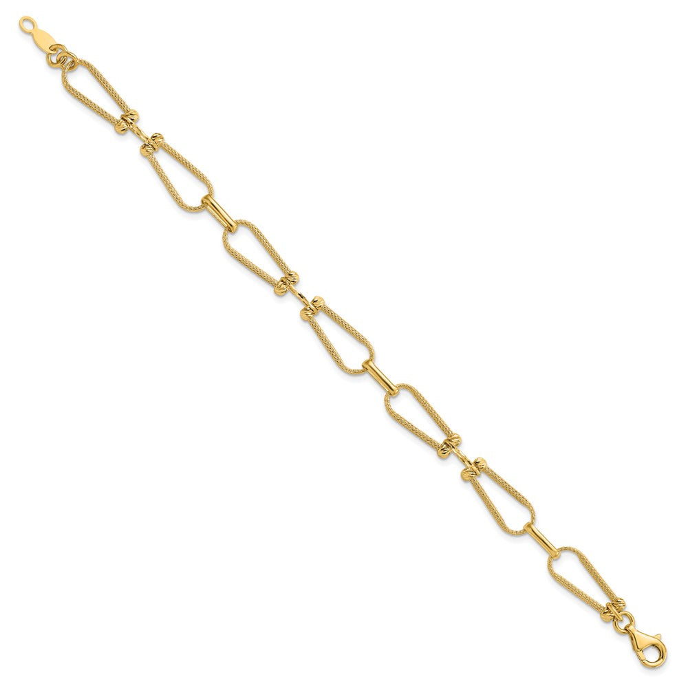 14K Dia-cut and Textured Fancy Link Bracelet 7  inches