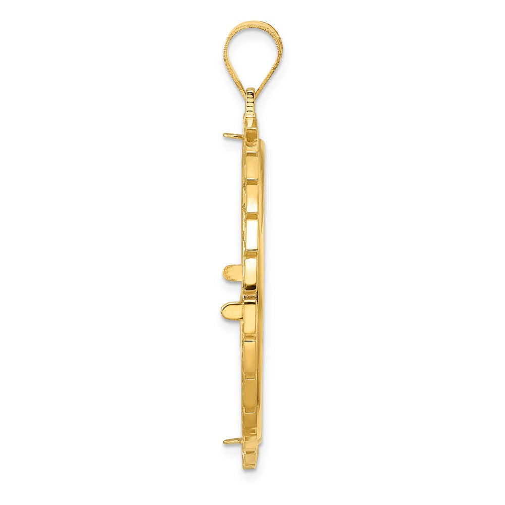 14k Polished Greek Key with 32.0mm Prong Coin Bezel Pendant
