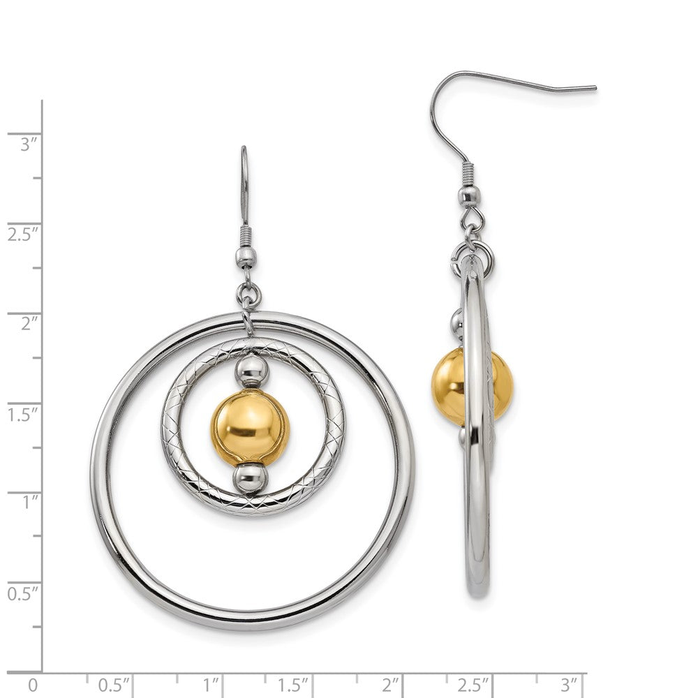 Stainless Steel Polished and Textured Yellow IP Shepherd Hook Earrings