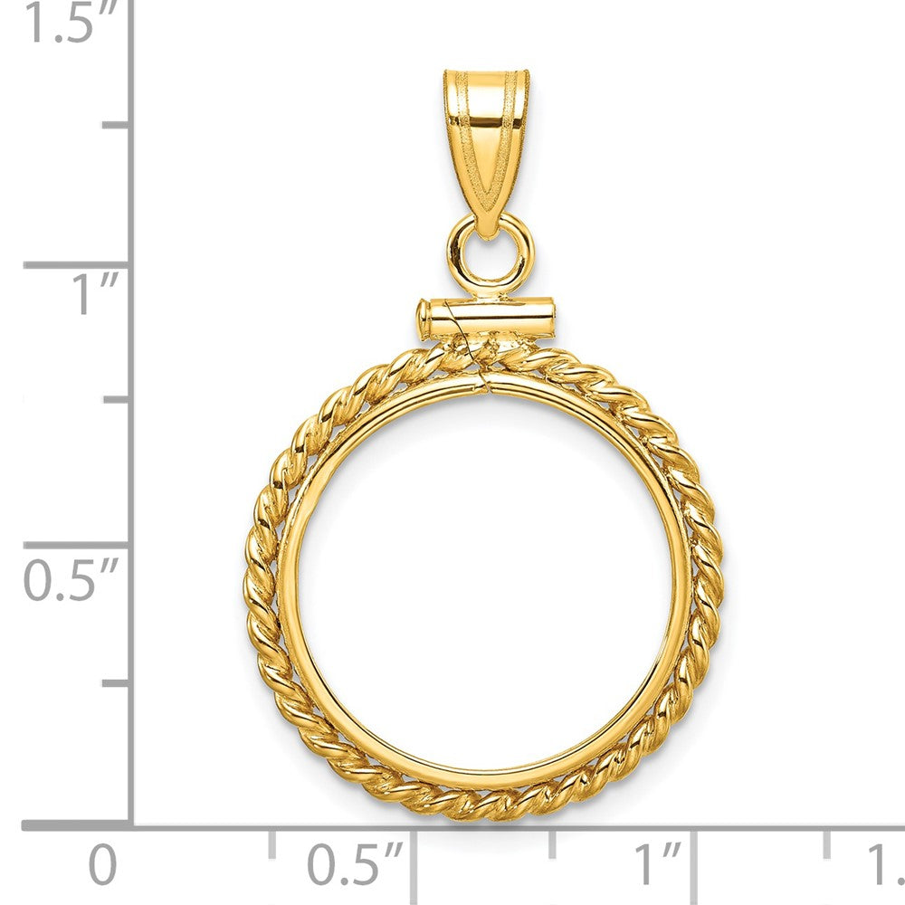 Wideband Distinguished Coin Jewelry 14k Polished Twisted Wire 19.0mm x 1.1mm Screw Top Coin Bezel Pendant