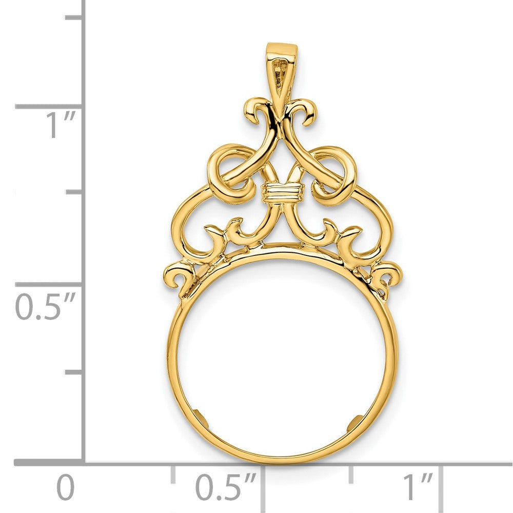 Wideband Distinguished Coin Jewelry 14k Polished Fancy Filigree Top 16.5mm Prong Coin Bezel Pendant