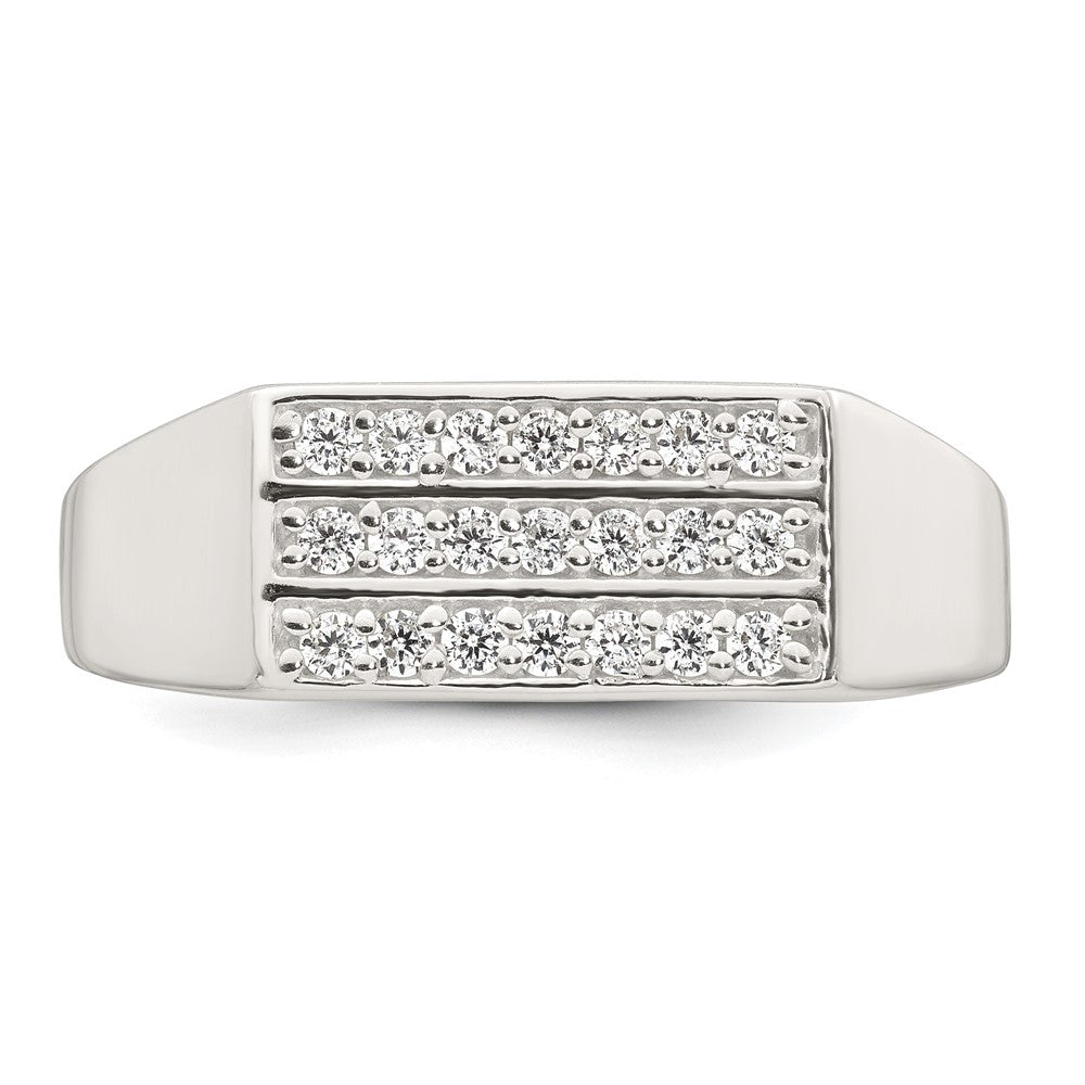 Sterling Silver Polished White CZ Rectangular Size 10 Mens Ring