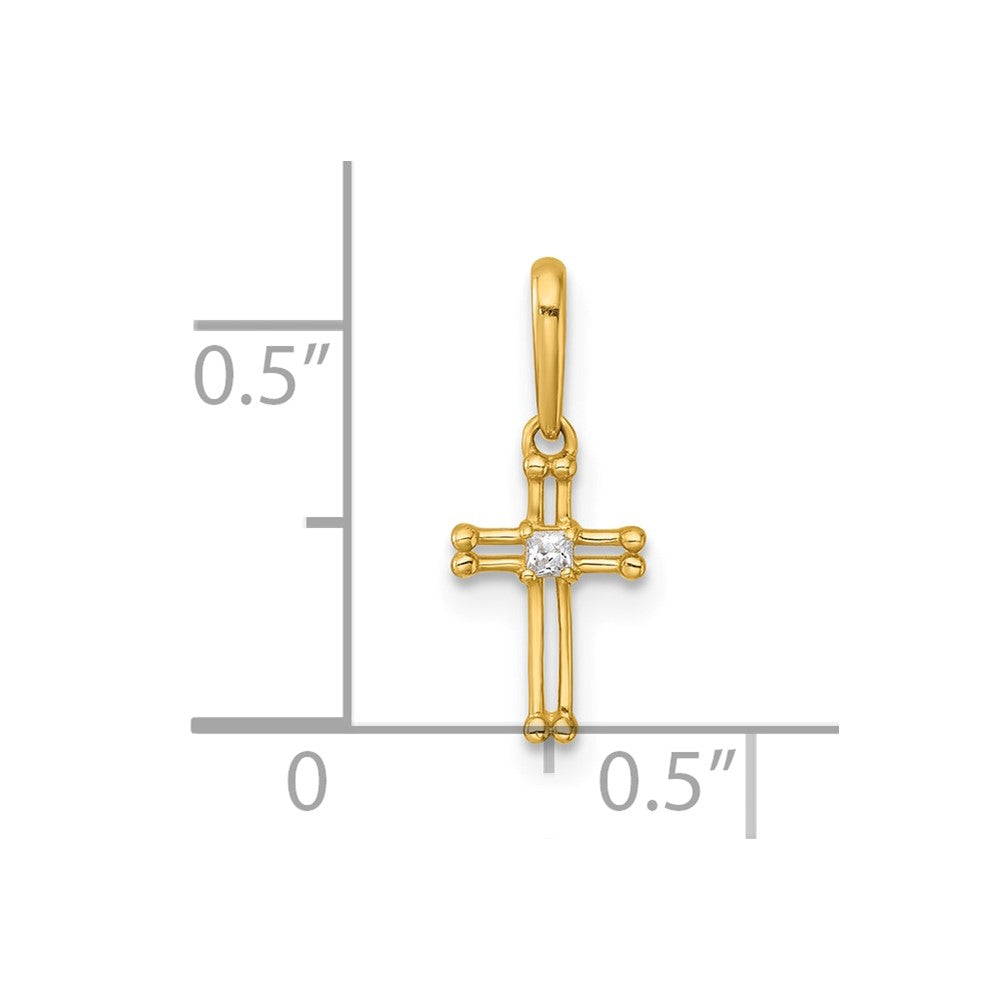 14k Madi K Polished and Beaded CZ Open Cross Childrens Charm / Pendant