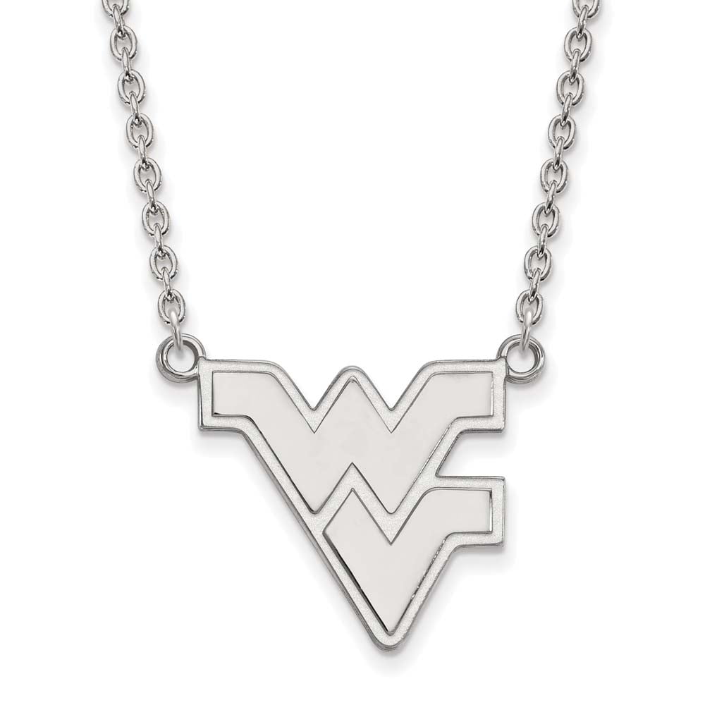 Sterling Silver Rhodium-plated LogoArt West Virginia University W-V Large Pendant 18 inch Necklace QSS016WVU-18