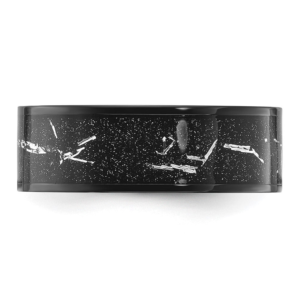 Chisel Stainless Steel Polished Black IP-plated Black and Silver Foil Inlay 8mm Band Size - 11.5