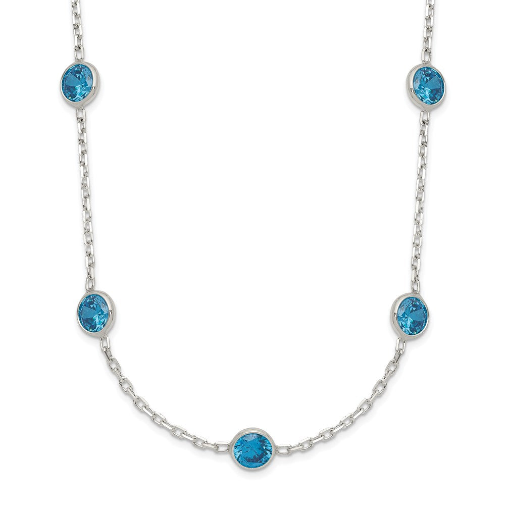 Sterling Silver 9-Station Blue CZ Necklace 18 Inches