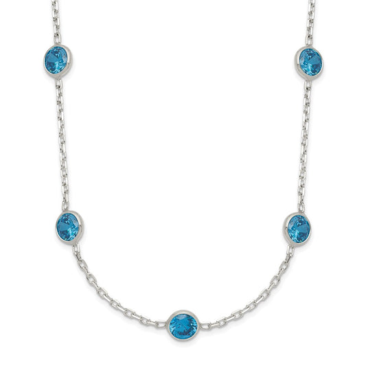 Sterling Silver 9-Station Blue CZ Necklace 18 Inches