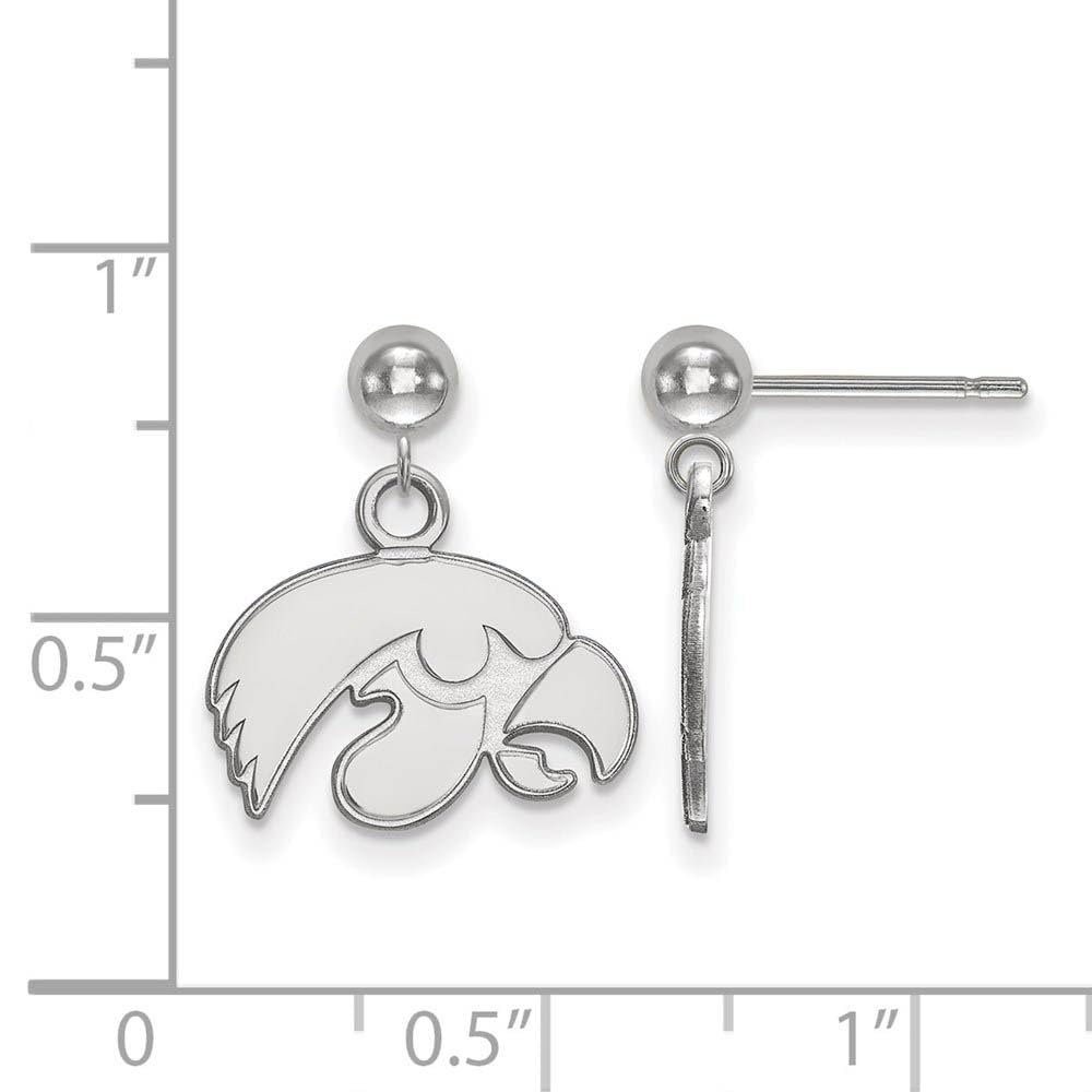 Sterling Silver Rhodium-plated LogoArt University of Iowa Hawk Dangle Ball Post Earrings Q-SS010UIA