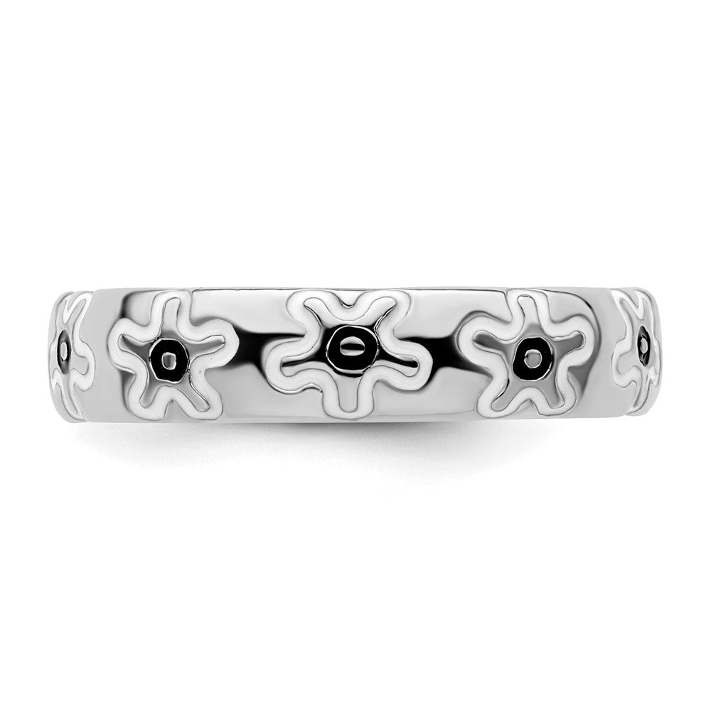 Sterling Silver Stackable Expressions Polished Enameled Flower Ring Size -9