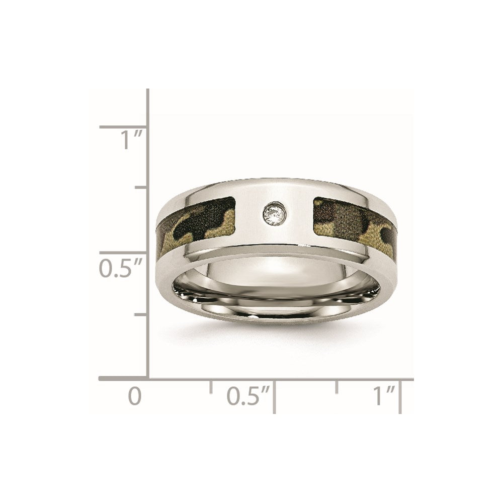 Stainless Steel Polished w/ CZ Printed Brown Camo Under Rubber Band Size - 10