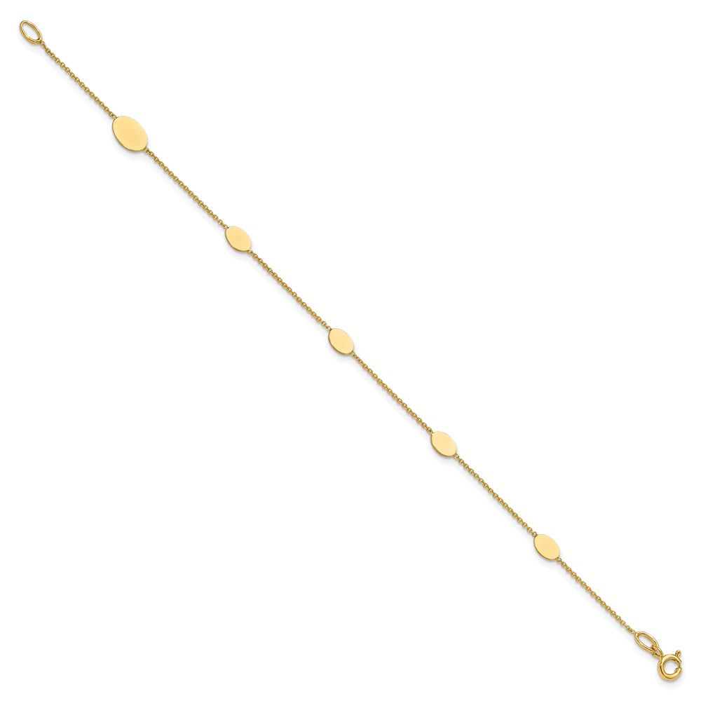 14K Polished Oval Discs Station Bracelet 7  inches