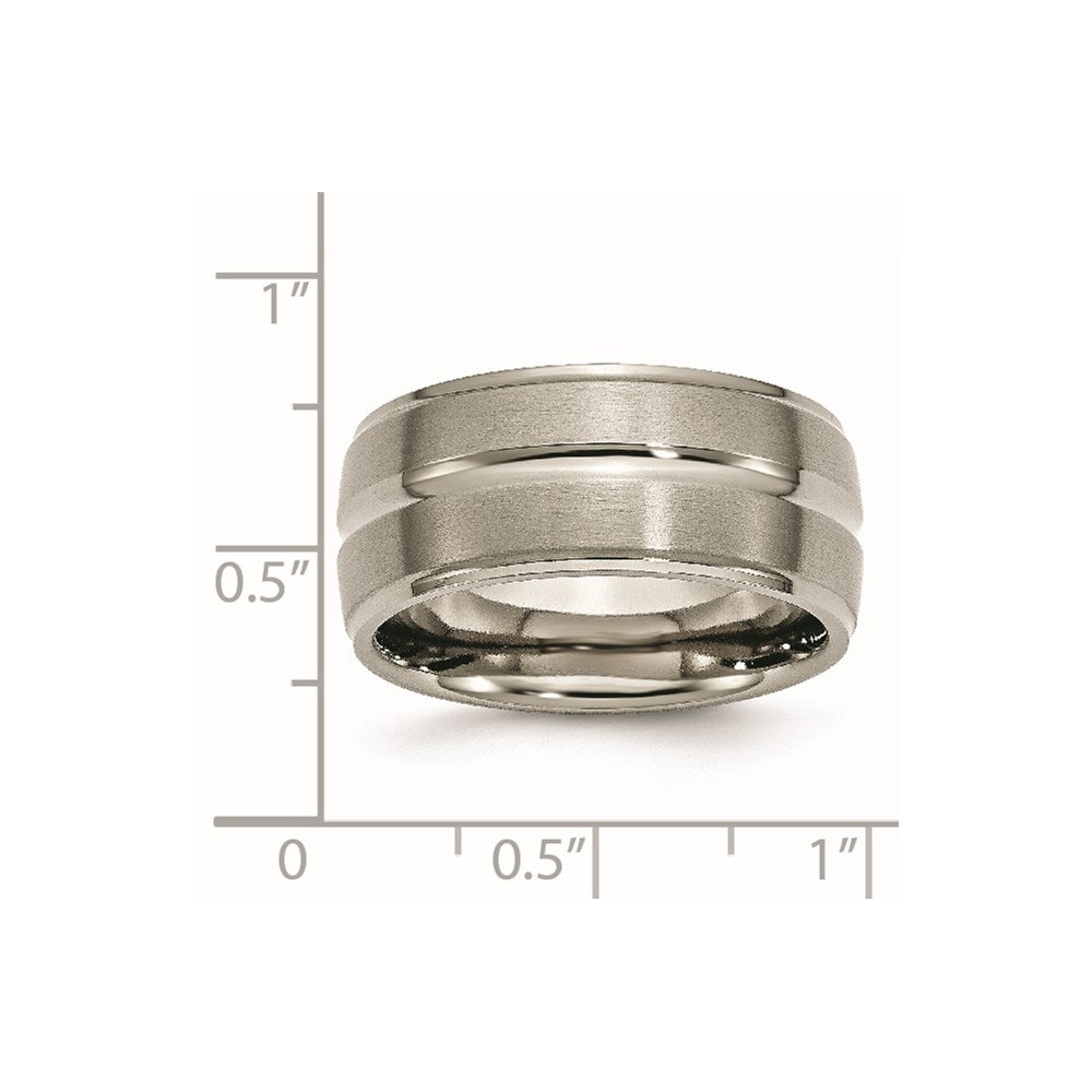 Titanium Brushed and Polished 10mm Grooved Ridged Edge Band Size - 11