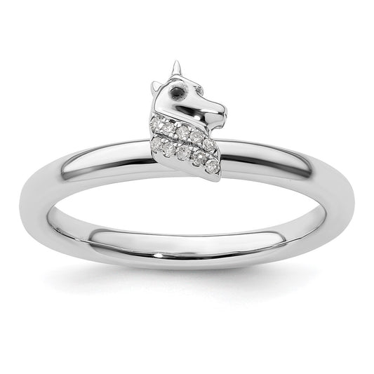 Sterling Silver Stackable Expressions Unicorn Diamond Ring Size -7