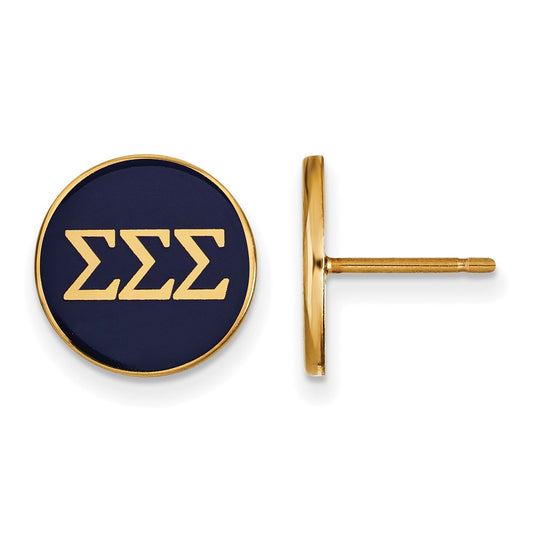 Sterling Silver Gold-plated LogoArt Sigma Sigma Sigma Sorority Greek Letters Color Enamel Post Earrings
