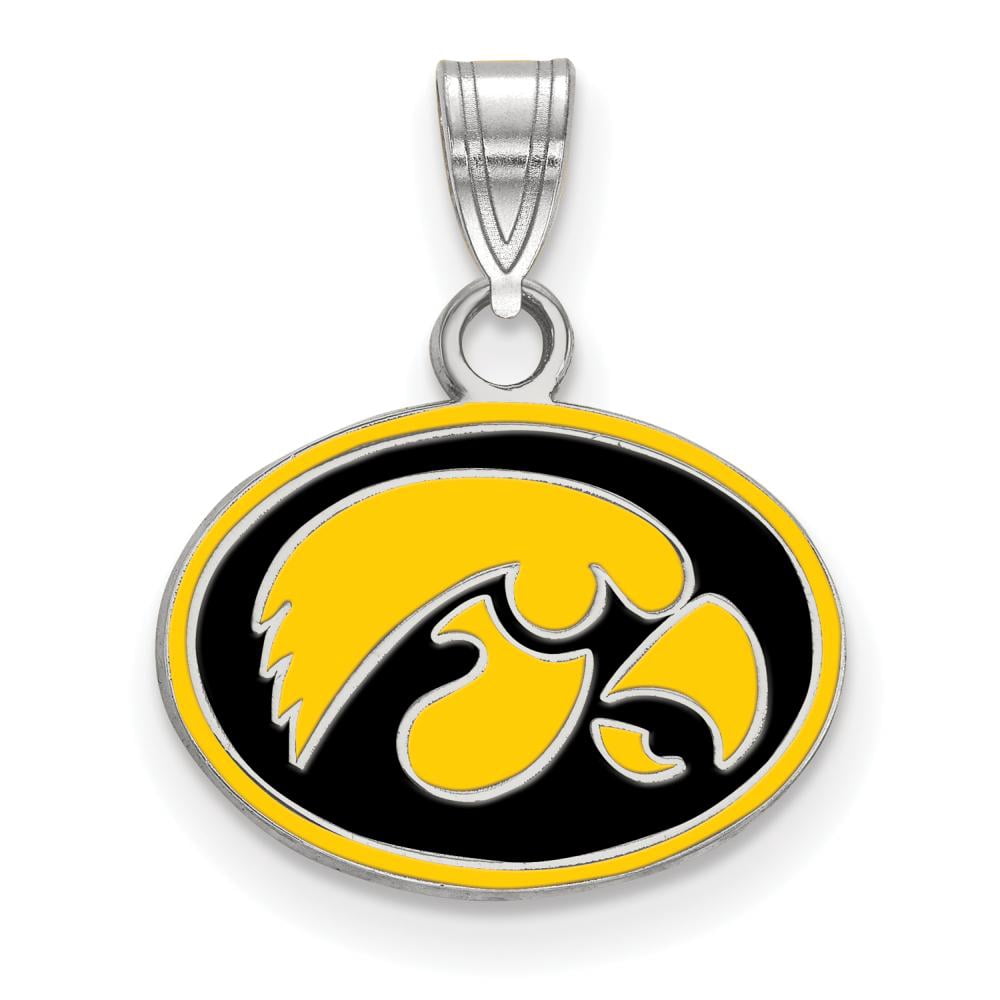 Sterling Silver Rhodium-plated LogoArt University of Iowa Hawk Small Oval Enameled Pendant QSS059UIA