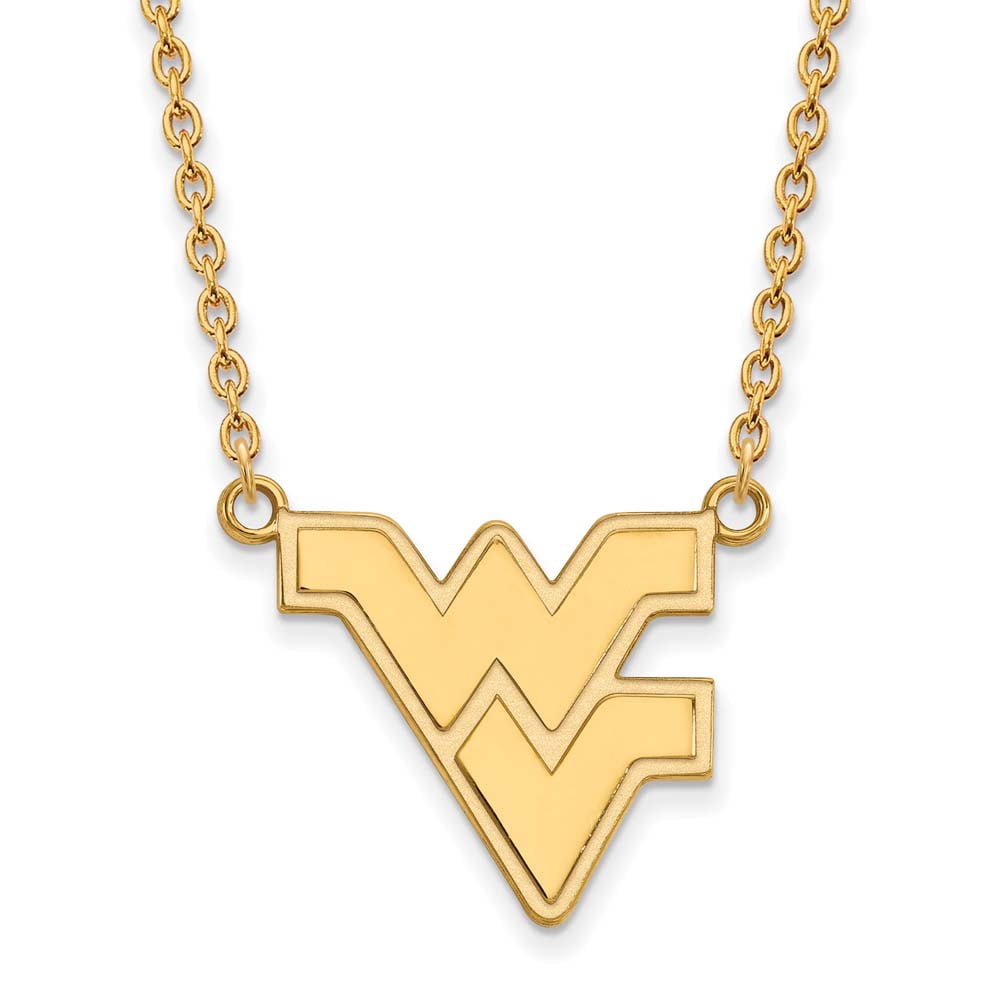 Sterling Silver Gold-plated LogoArt West Virginia University W-V Large Pendant 18 inch Necklace QGP016WVU-18