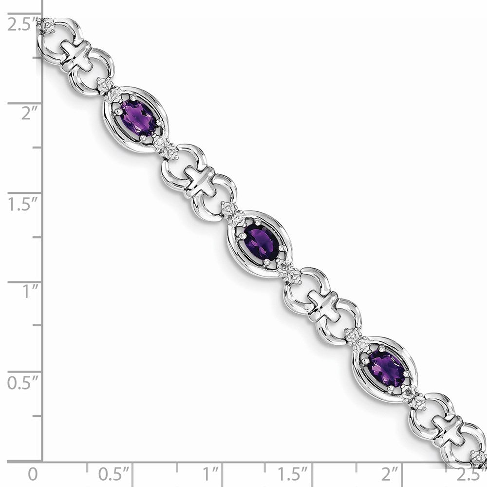 Sterling Silver Rhodium-plated Diamond & Amethyst Bracelet 7 inches