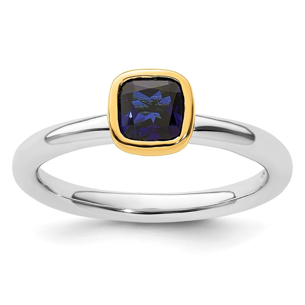Sterling Silver Stackable Expressions w/Gold-plate Cr. Sapphire Ring Size -7