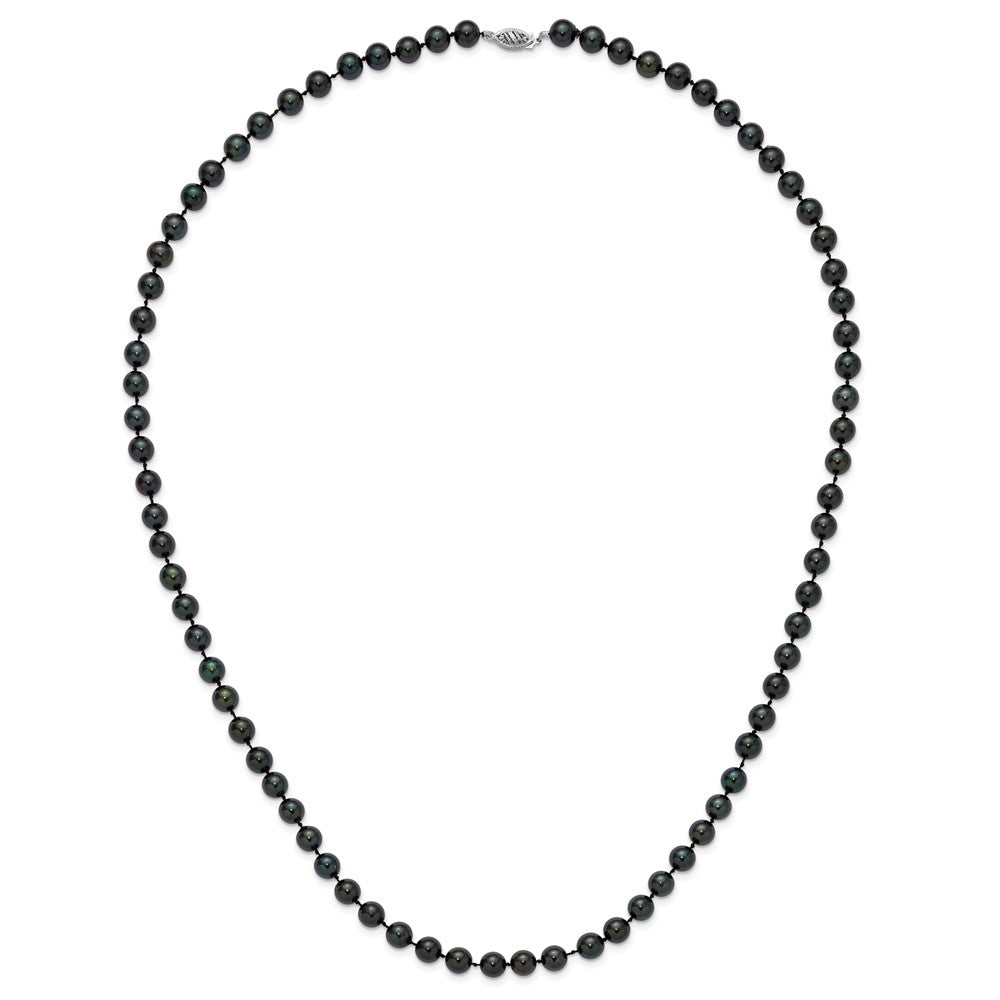 14k White Gold 7-8mm Black Round Akoya Saltwater Cultured Pearl 24 inch Necklace