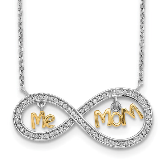 Sterling Silver Gold-plated MOM and ME CZ Infinity Necklace 18 Inches
