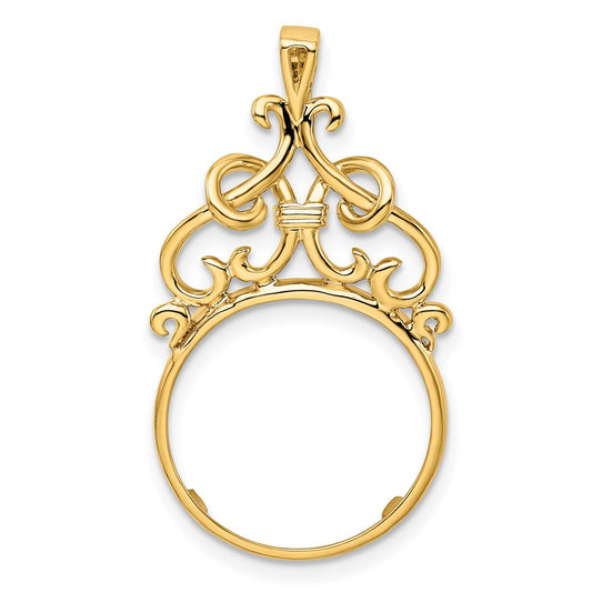Wideband Distinguished Coin Jewelry 14k Polished Fancy Filigree Top 13.0mm Prong Coin Bezel Pendant