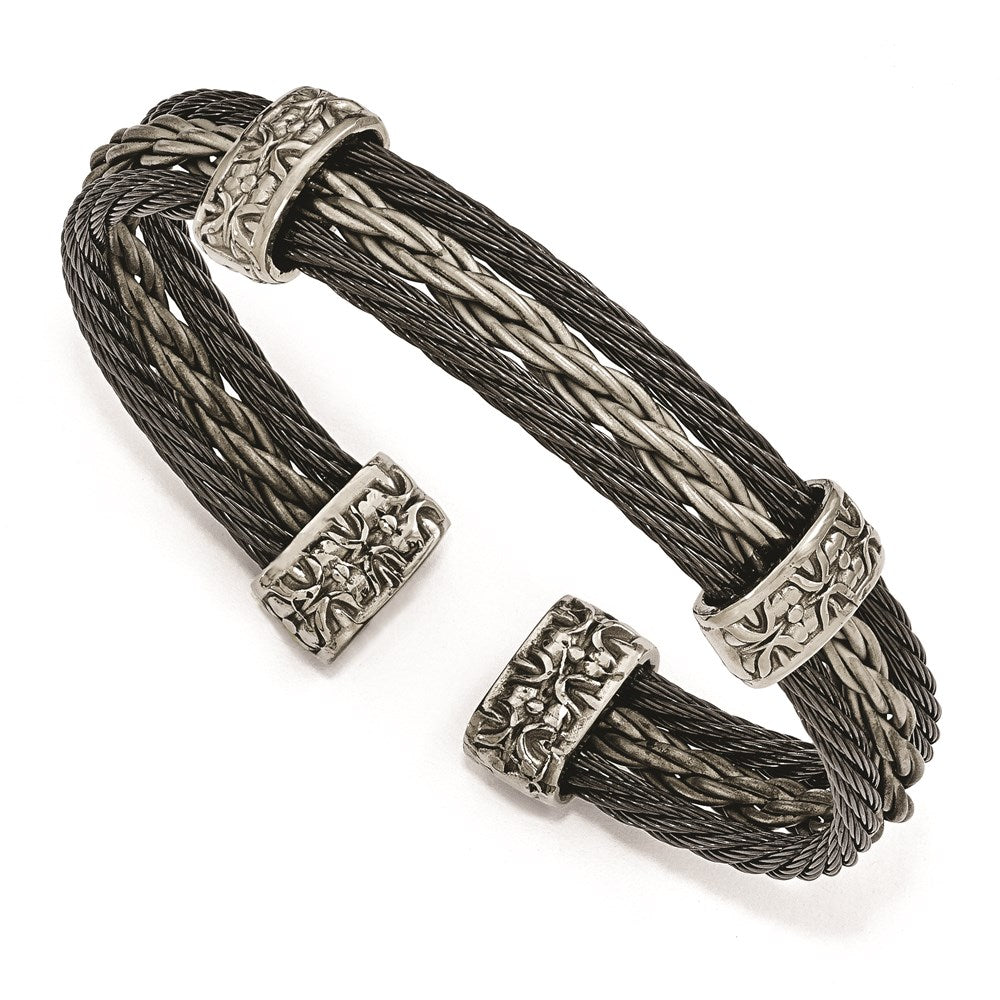 Edward Mirell Titanium Black Memory & Brushed Cable Cuff Bracelet