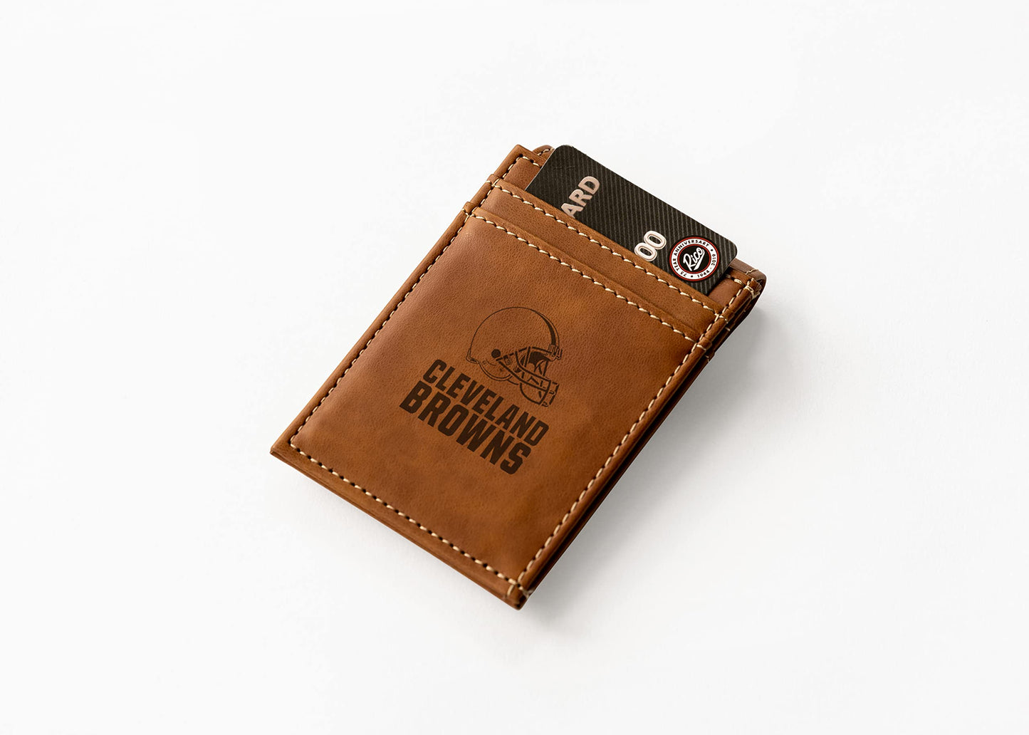Rico Industries Football Cleveland Browns Brown Laser Engraved Front Pocket Wallet - Compact/Comfortable/Slim