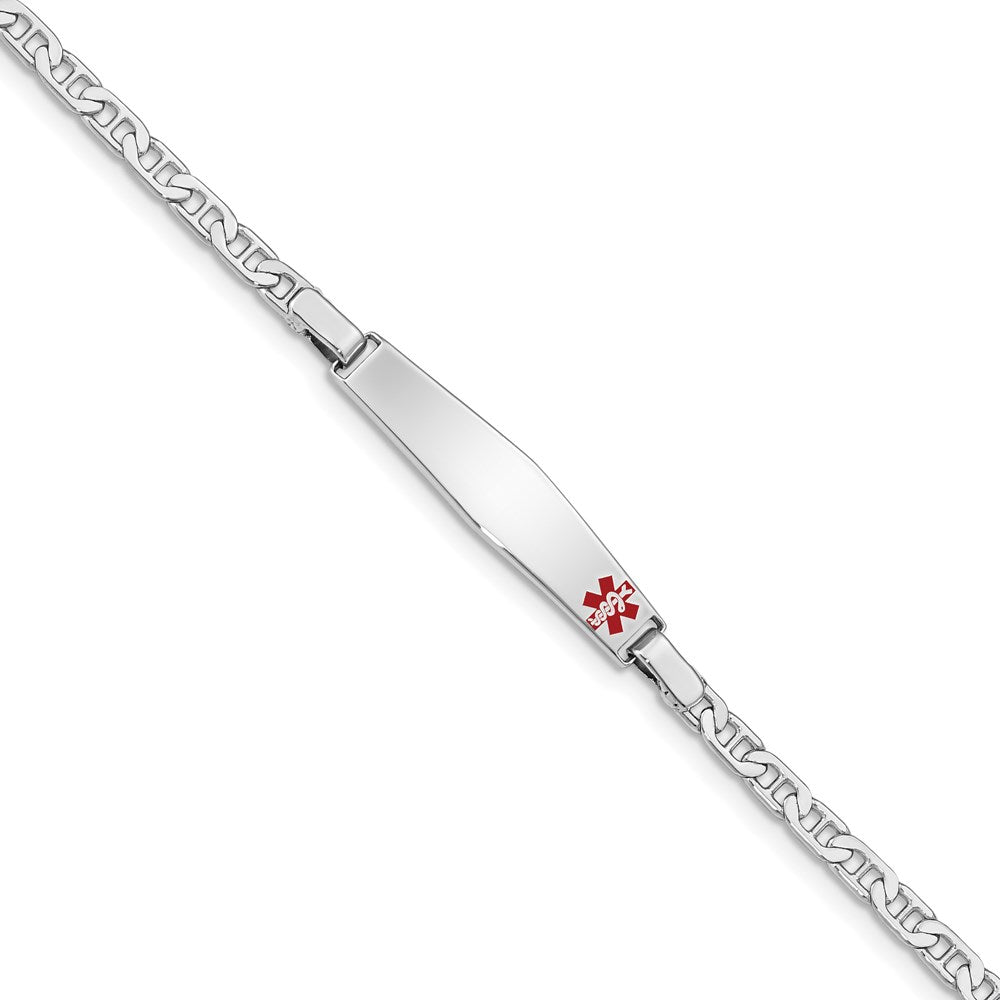 Sterling Silver Rhod-plated Children's Medical ID Bracelet w/Anchor 6 inches