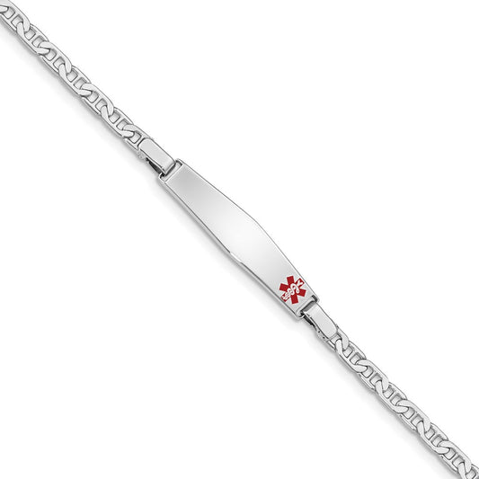 Sterling Silver Rhod-plated Children's Medical ID Bracelet w/Anchor 6 inches