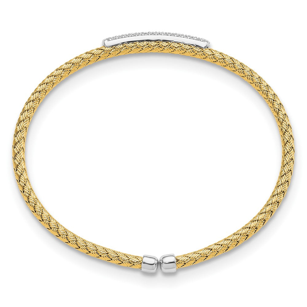 Sterling Silver Rh-plated/Gold-plated CZ Flexible Cuff Bangle