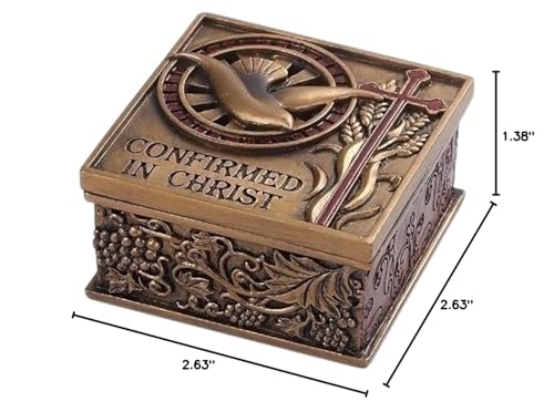 Confirmed In Christ Dove Bronze Tone 2.75 x 2.75 Resin Stone Memory Trinket Box