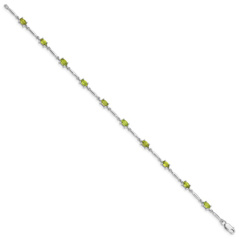 Sterling Silver Rhodium-plated Peridot Bracelet 7 inches