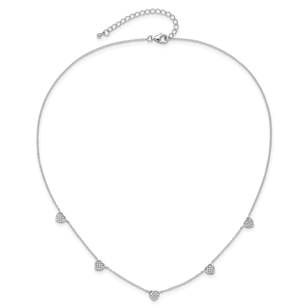 Sterling Silver RH-plated w/Micro Pave CZ Hearts 16in w/2in ext Necklace 16 Inches
