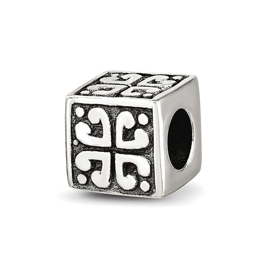 Sterling Silver Reflections Heart Cube Bead