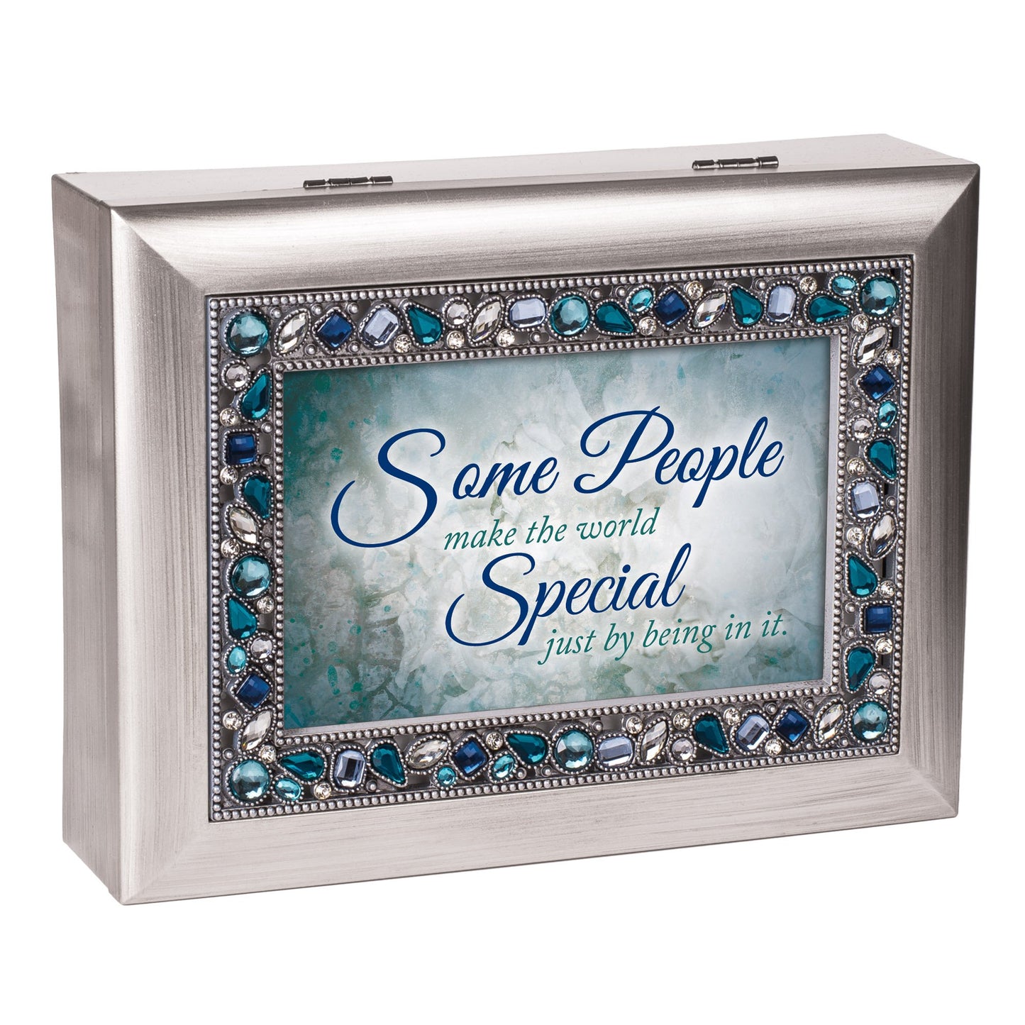 8" Silver Colored and Navy Blue Rectangular Framed Musical Box