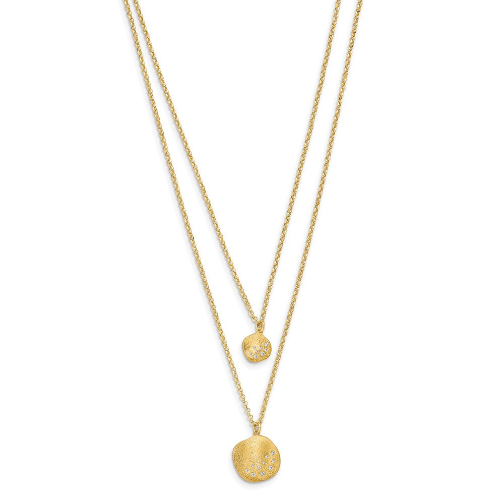 Radiant Essence SS Gold-pl CZ Brushed 2-strand w/ 1.75 ext. Necklace