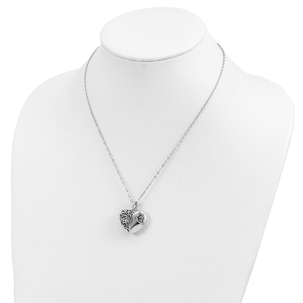 Sentimental Expressions Sterling Silver Rhodium-plated Antiqued One More Day Heart Shape with Butterfly Ash Holder 18 Inch Necklace 18 Inches