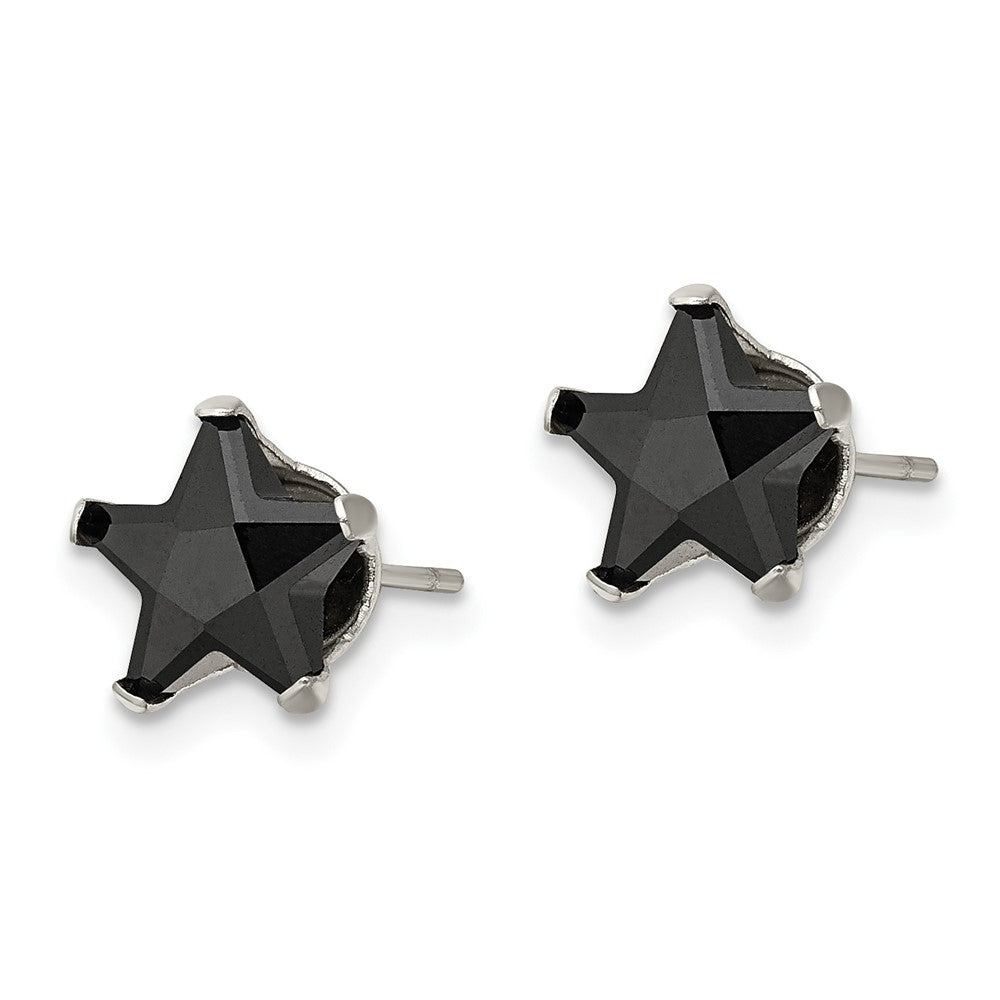 Stainless Steel Polished 8mm Black Star CZ Stud Post Earrings
