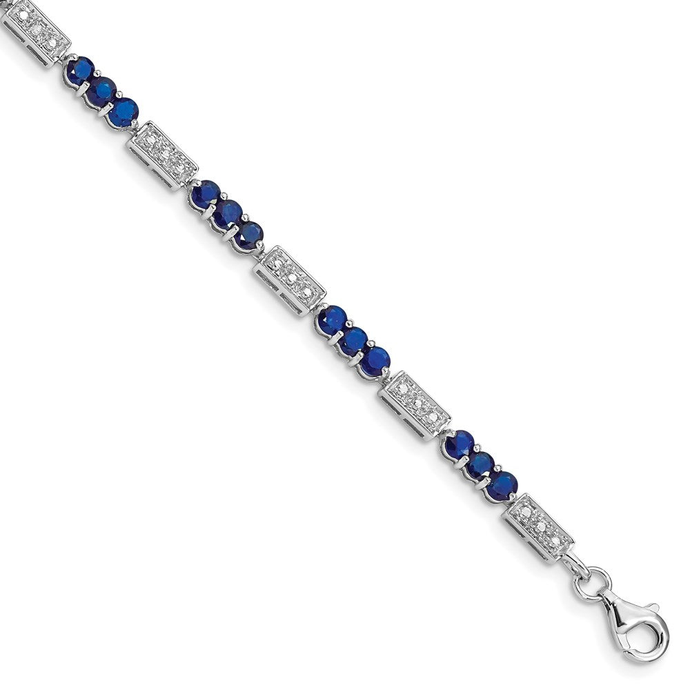 Sterling Silver Rhodium-plated Sapphire and Diamond Bracelet 7 inches