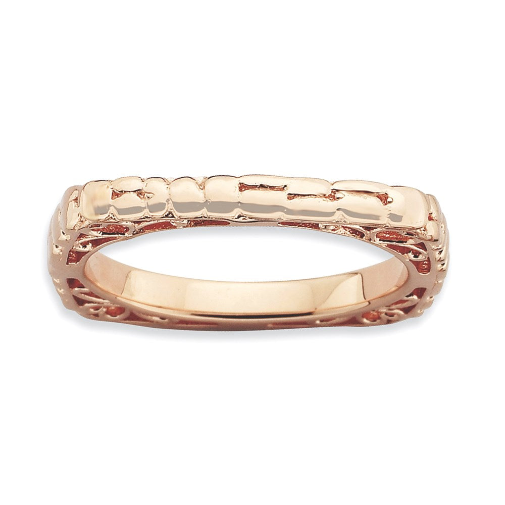 Sterling Silver Stackable Expressions Polished Pink-plate Square Ring