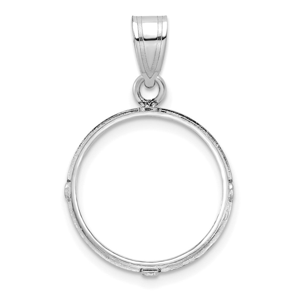 Wideband Distinguished Coin Jewelry 14k White Gold Polished and Diamond-cut 16.5mm Prong Coin Bezel Pendant
