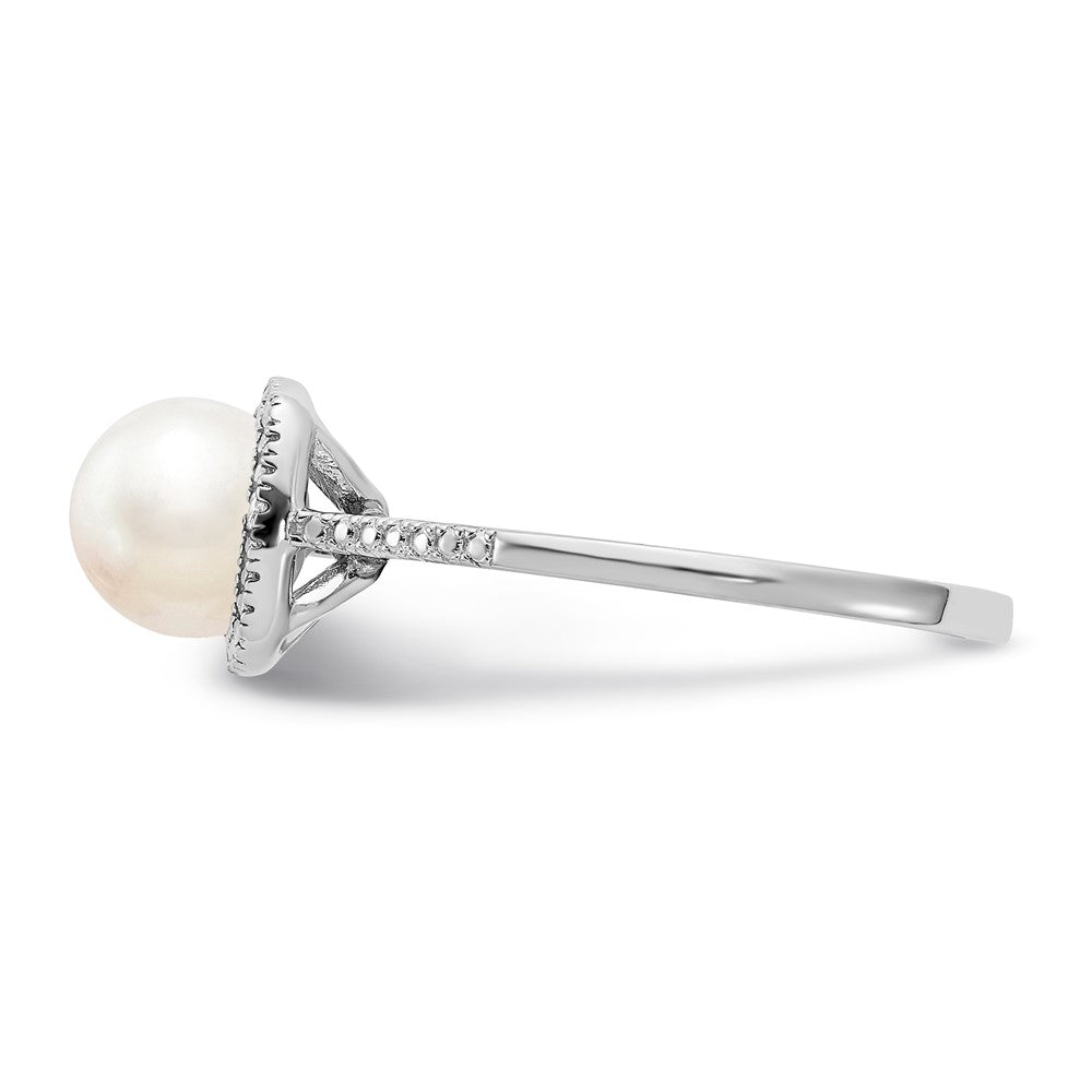 Sterling Silver Pearl & Diamond Ring