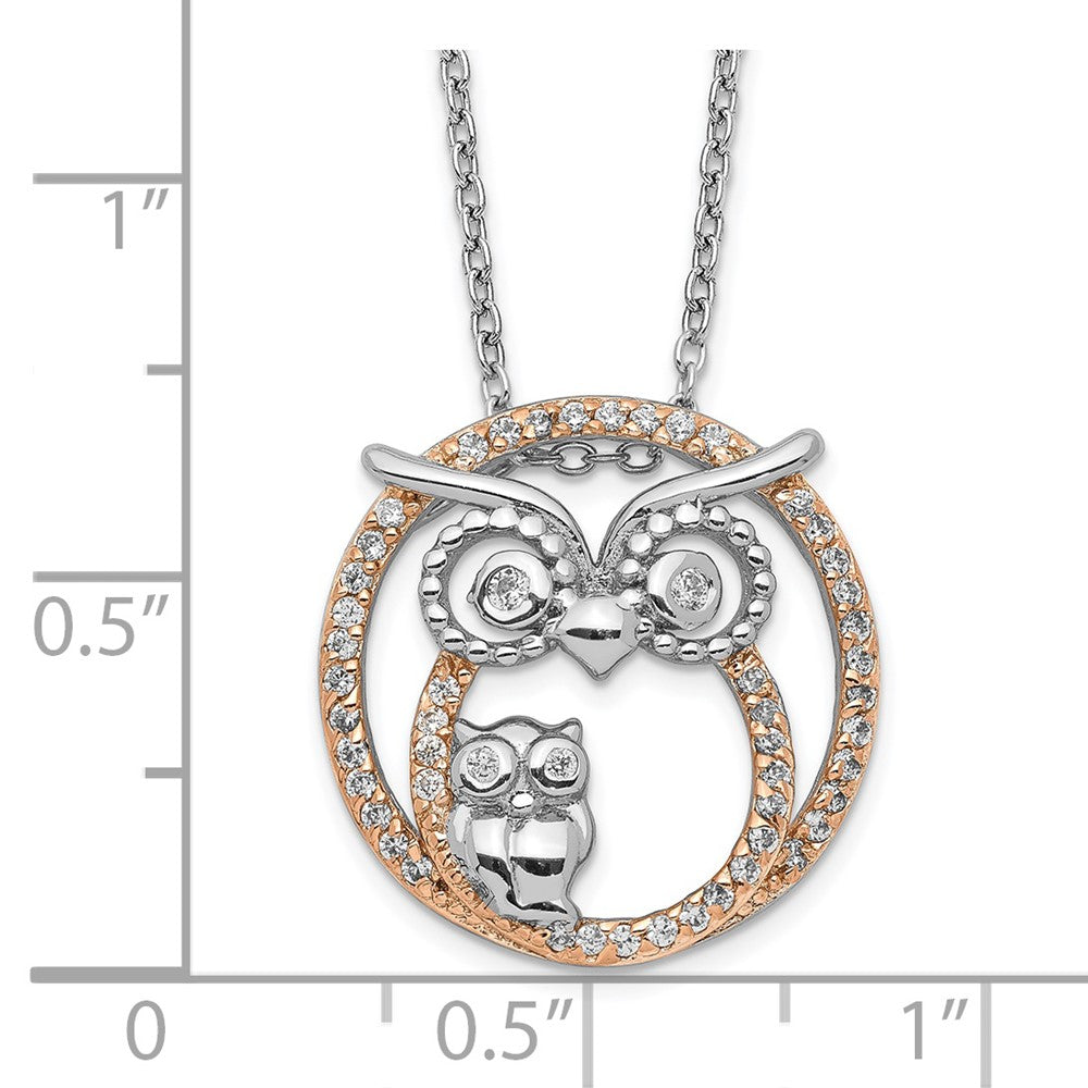Cheryl M Sterling Silver Rhodium-plated and Rose Gold-plated Brilliant-cut CZ Owls Circle 18.25 Inch Necklace 18.25 Inches